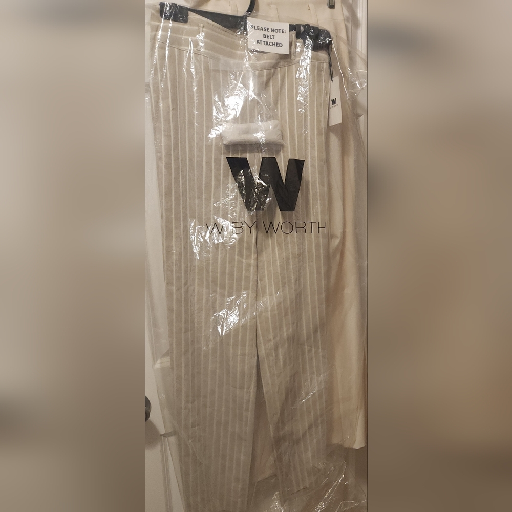 W by worth Wide Leg Grey Stripe Linen Pull On Pants Size 4 new with tags